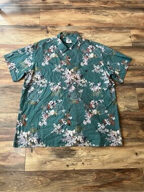 YIUME Men’s 4XL Japanese Cherry Blossom Sakura Hawaiian Shirt Green Floral